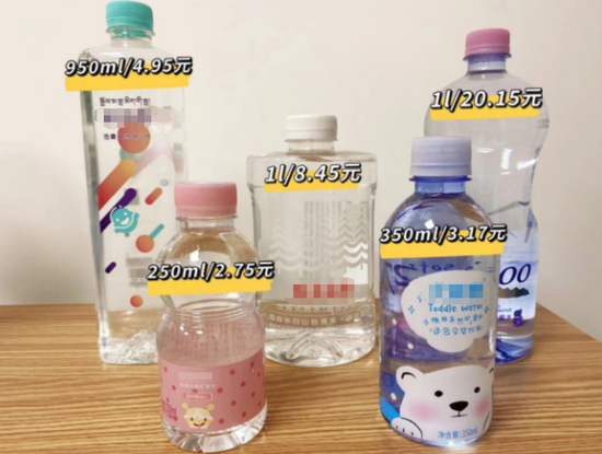 ▲市面上一些标注“适合婴幼儿”的水。图/上海市消保委微信公众号